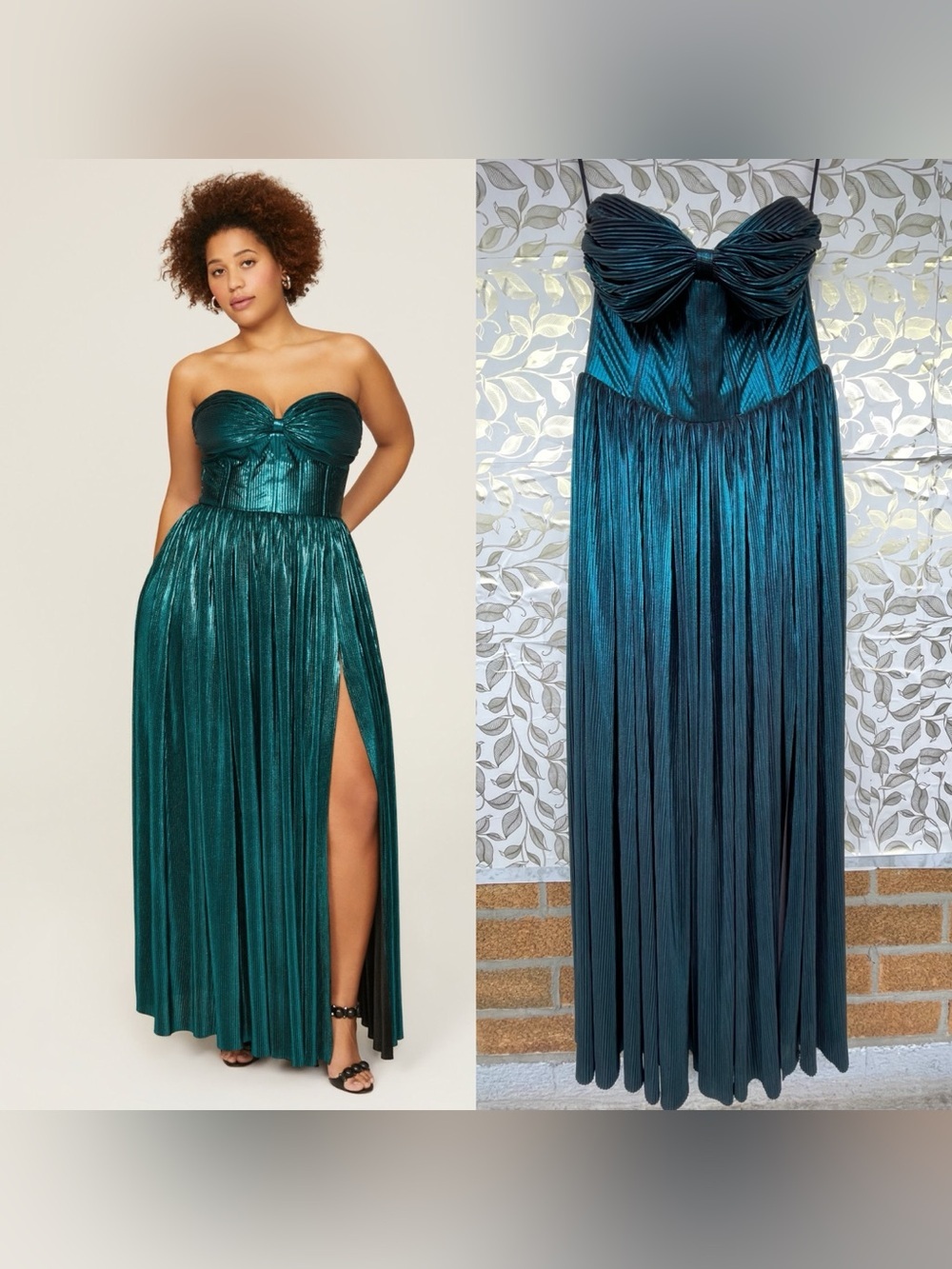 Bronx & Banco Metallic Teal Pleated Strapless Gown XL Mermaidcore Glam